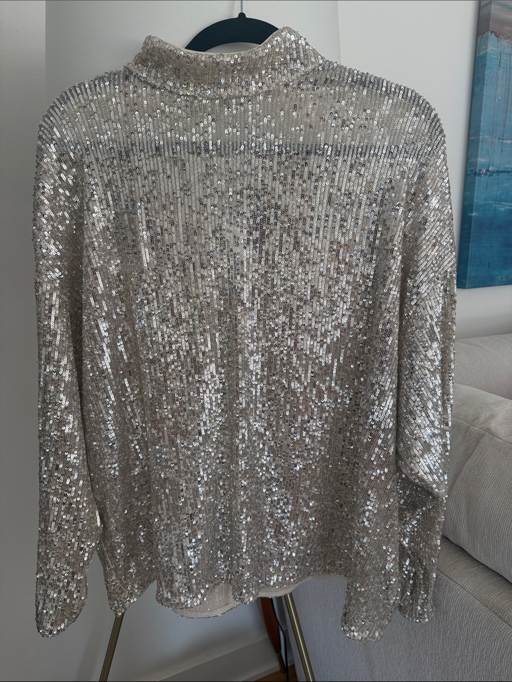 H&M Silver/Pinkish and Sequin Mock Neck Top